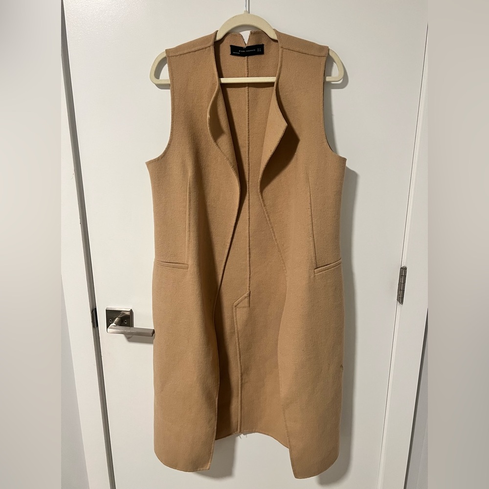 Zara Vest Coat - Camel Color - Wool Blend, Soft
